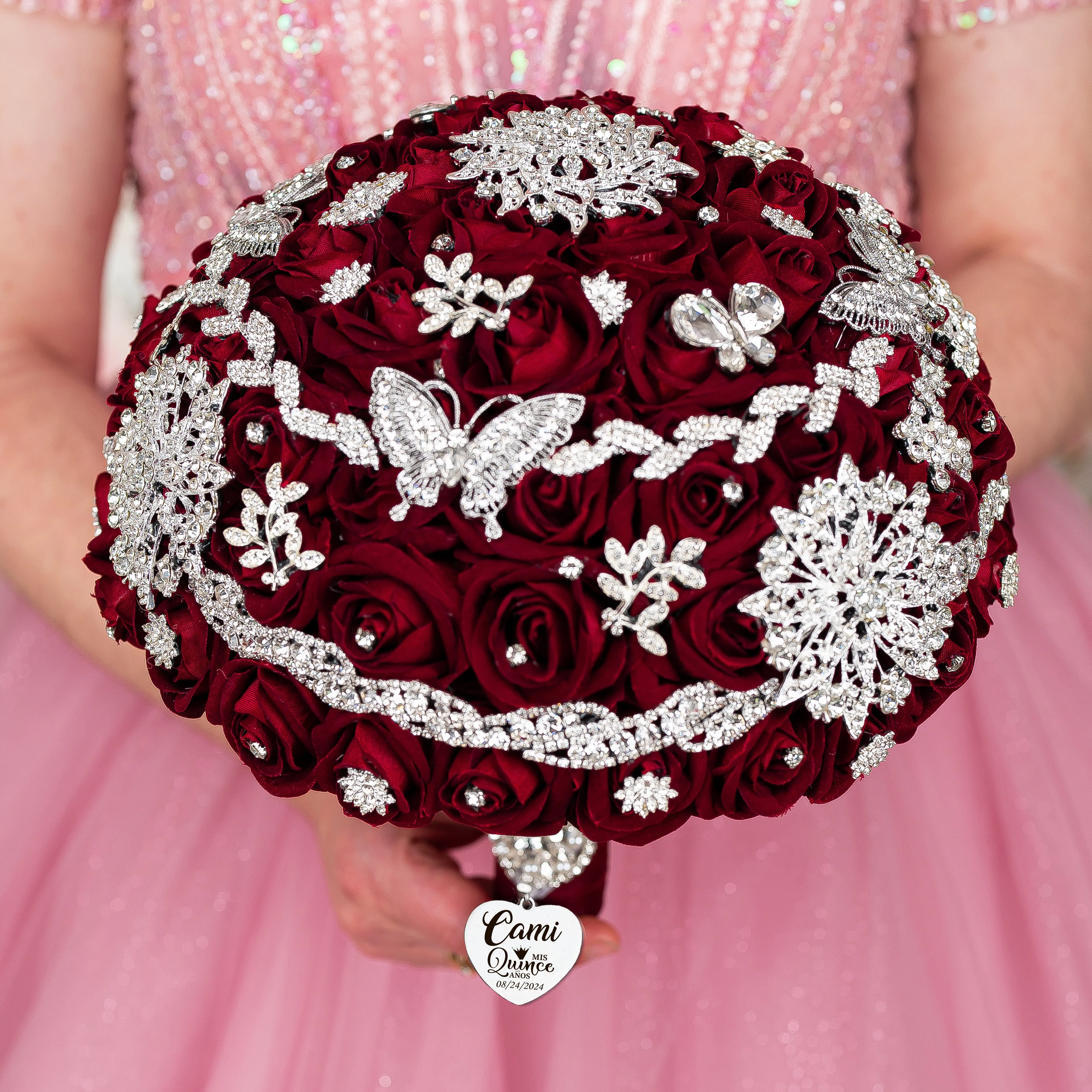 Burgundy Silver quinceanera pillows set