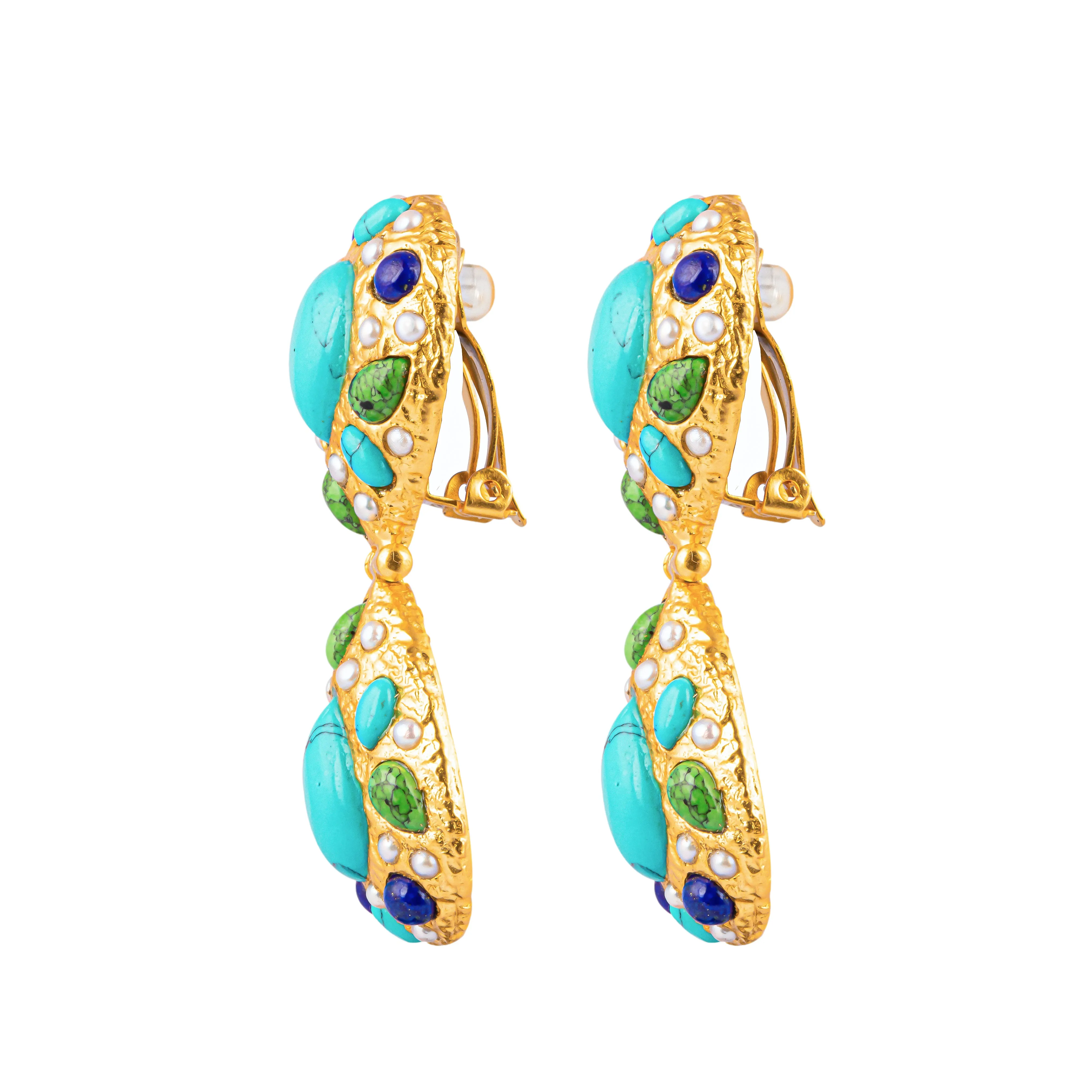 Butterfly Earrings Turquoise, Green Turquoise, Lapis & Pearls