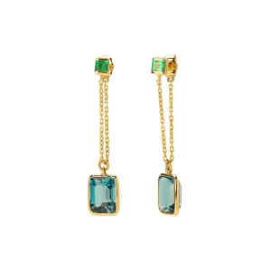 Chain Earrings - Topaz & Emerald