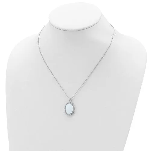 Cheryl M Sterling Silver Oval Opal & CZ Halo Pendant Necklace