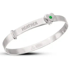 Children's Sterling Silver Heart Bangle with Birthstones (3-5 years)