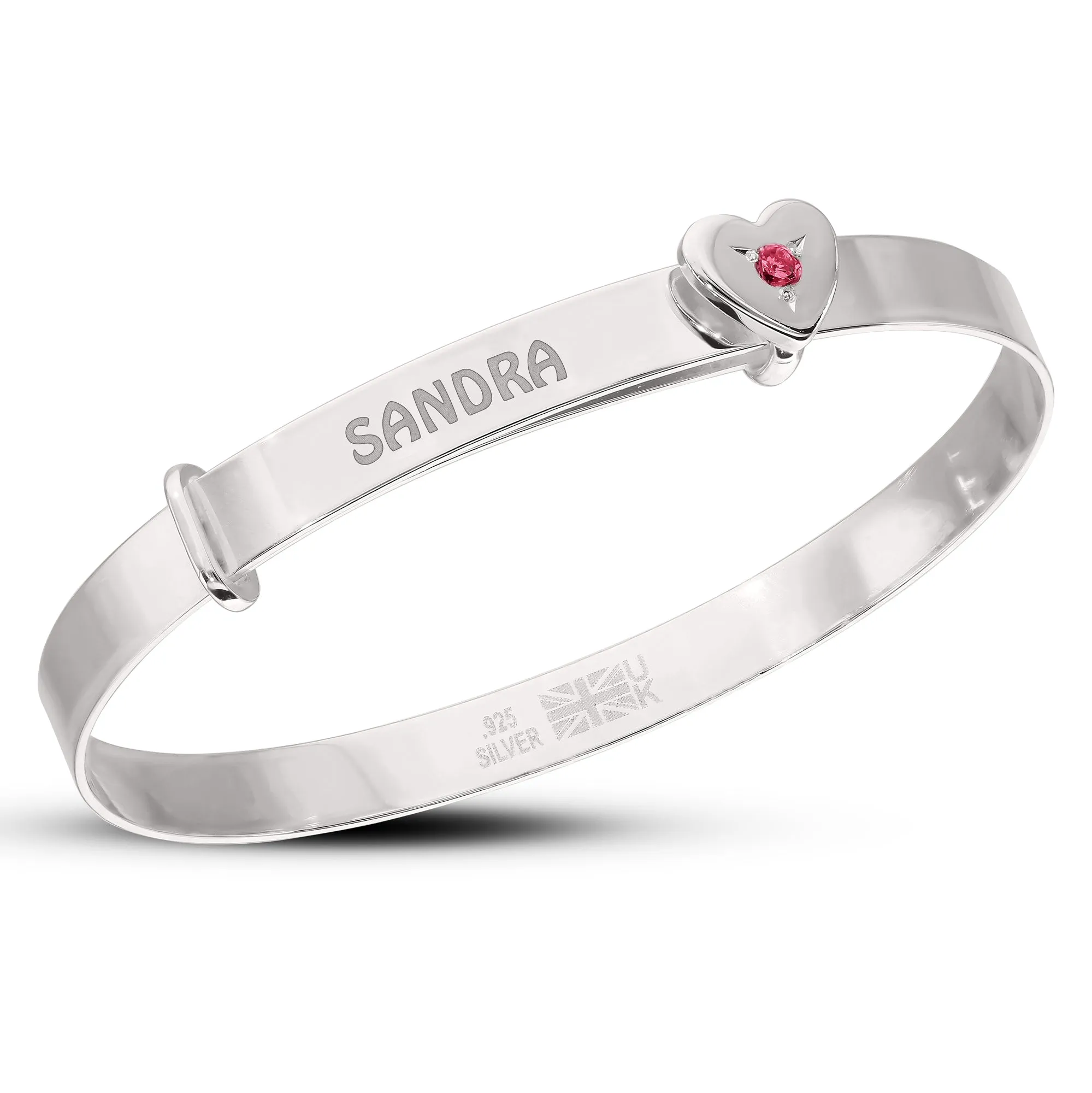 Children's Sterling Silver Heart Bangle with Birthstones (3-5 years)