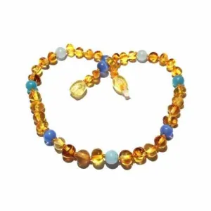 Childs Paradise Baltic Amber Blue Cats Eyes Aquamarine Beads Gemstone Necklace