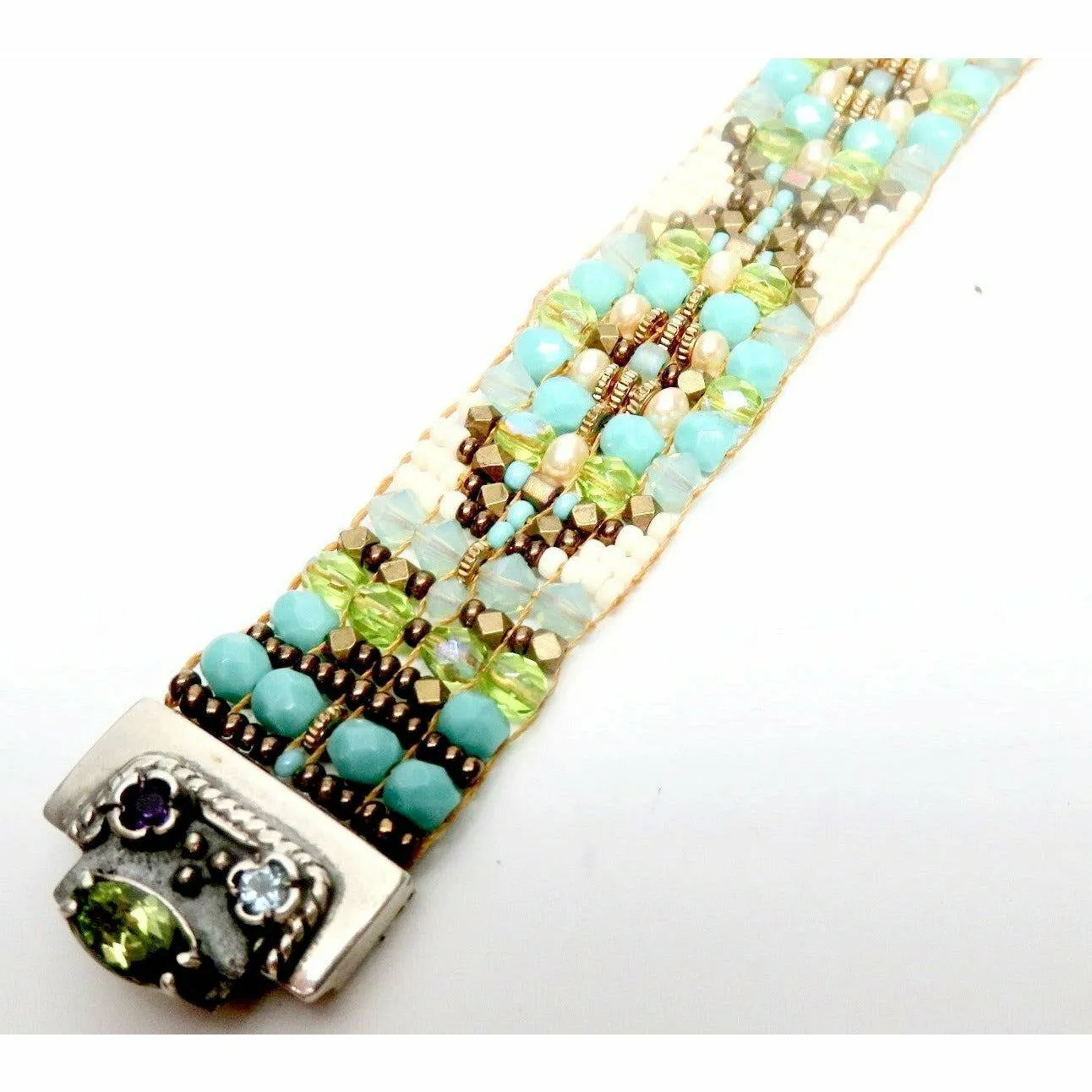 CHILI ROSE  Turquoise, Ivory & Bronze  Cowboy Gemstone Beaded Bracelet