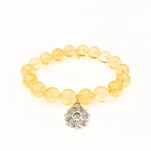 Citrine Crystal Bracelet | Silver Sunflower Charm