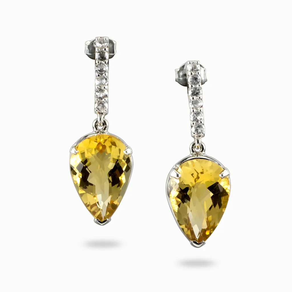 Citrine with White Topaz Drop Earrings