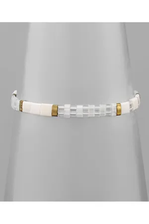 Clear and Ivory Tile Stretch Bracelet