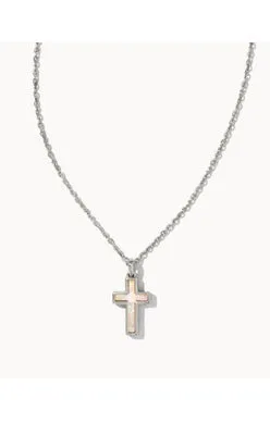 Cross Pendant Necklace In Silver White Opal