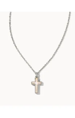 Cross Pendant Necklace In Silver White Opal