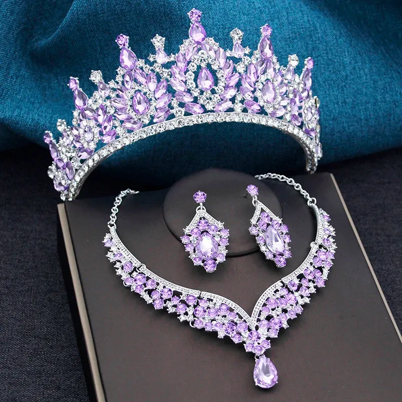 Crystal Bridal Jewelry Sets for Women Tiaras Chokers Necklace Earrings