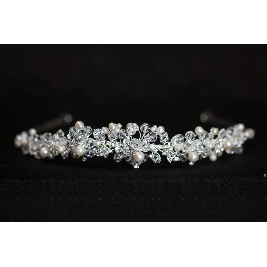 Crystal Flowers with Pearl Accent Headband