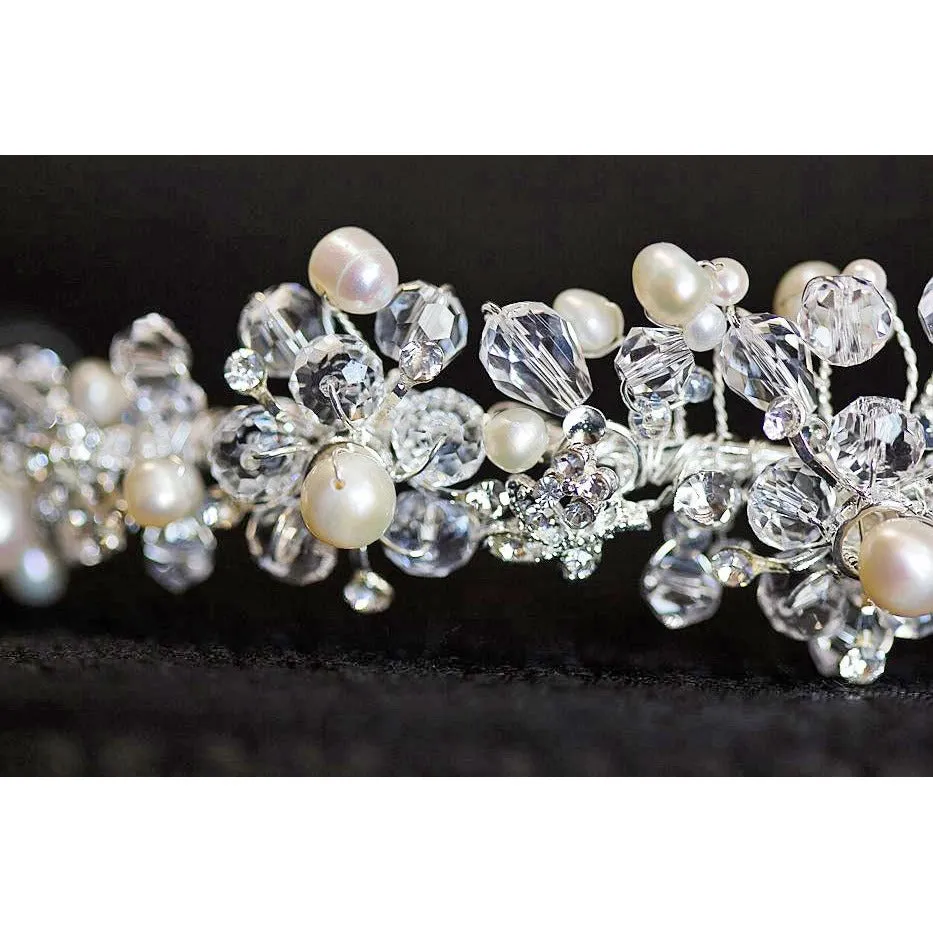 Crystal Flowers with Pearl Accent Headband