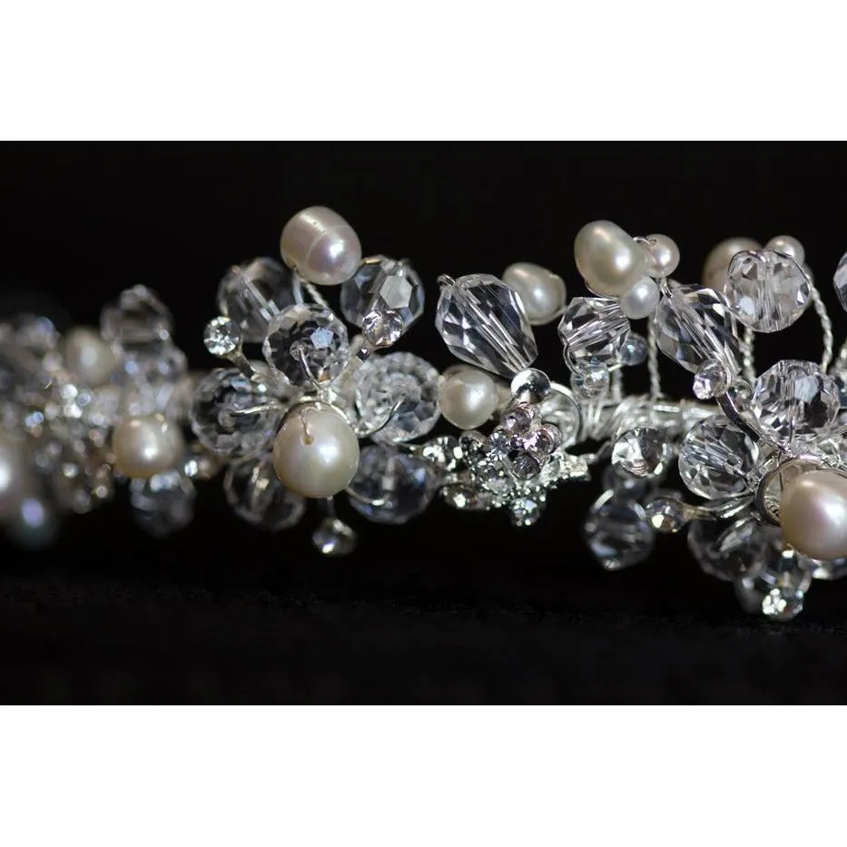 Crystal Flowers with Pearl Accent Headband