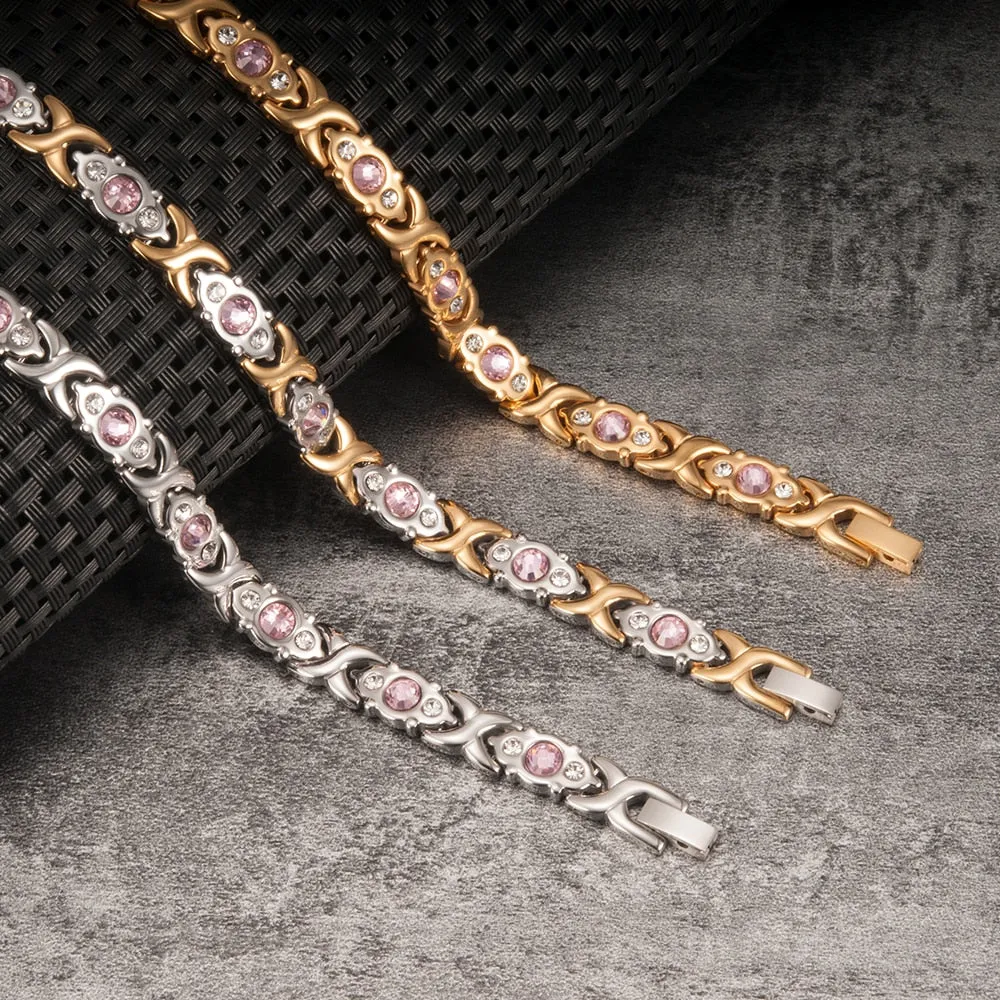 Crystal Gold-color Stainless Steel Bracelet