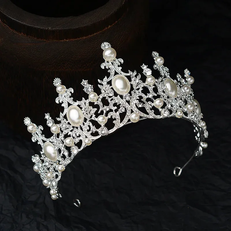 Crystal Pearls Bridal Tiara Crown Rhinestone Wedding Hair Jewelry