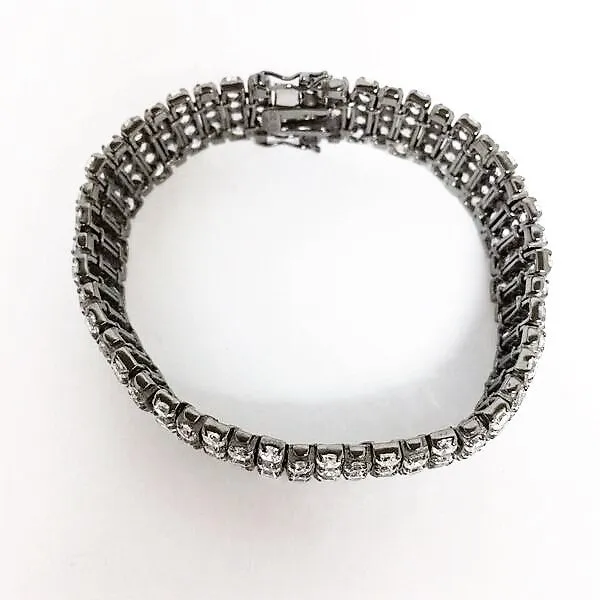 Cubic Zirconia and Oxidized Silver Wide Bracelet