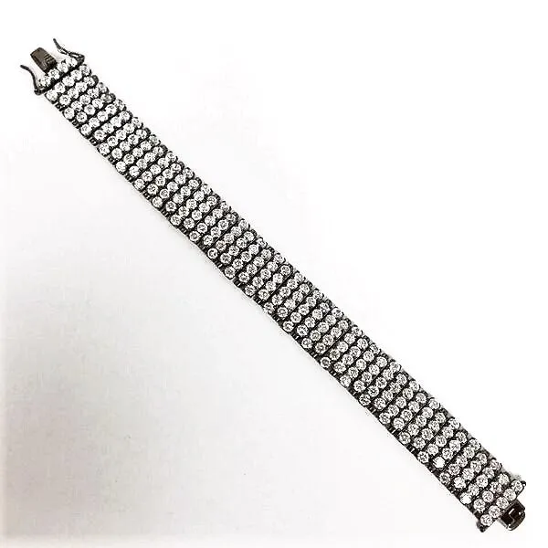 Cubic Zirconia and Oxidized Silver Wide Bracelet