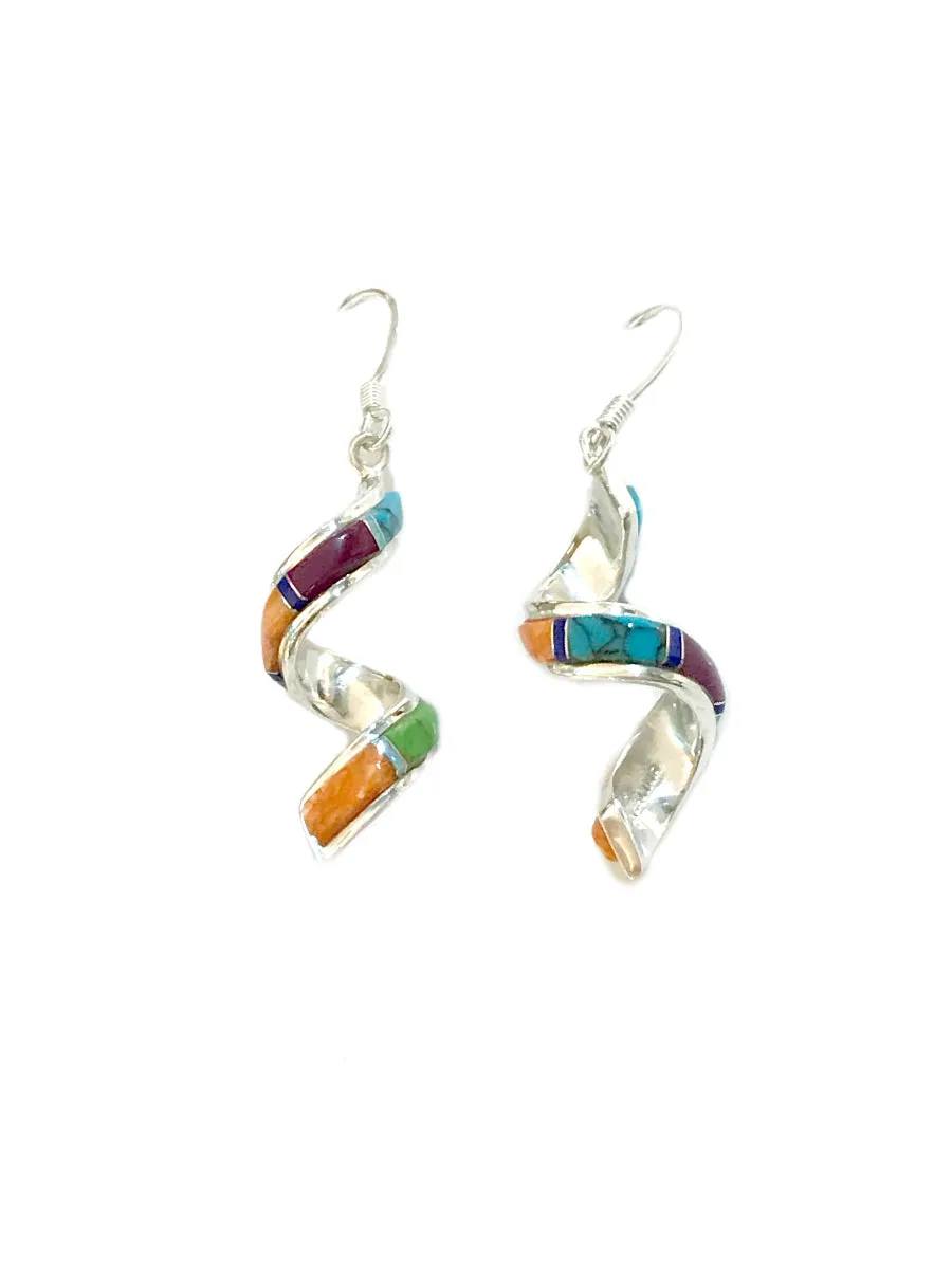 Curled Gemstone Inlay Dangles