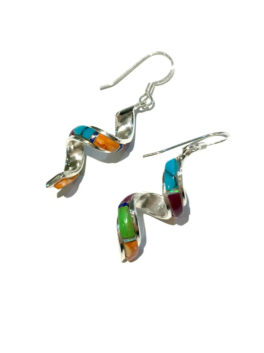 Curled Gemstone Inlay Dangles