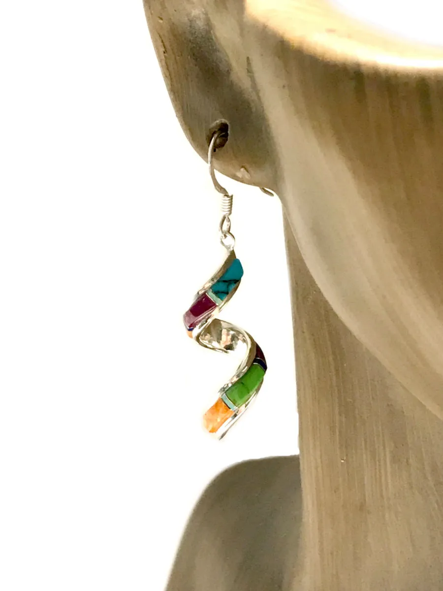 Curled Gemstone Inlay Dangles