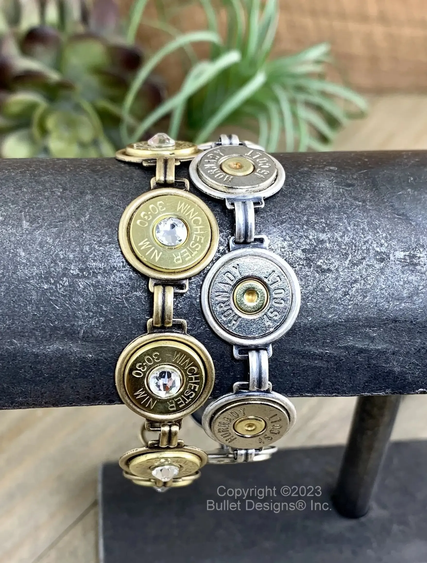 Custom Tennis Bracelet, 44 Mag, Colt 45, 30-30, Real Bullet Bracelet, Recycled, Swarovski Crystals, Silver or Bronze/Gold Tone