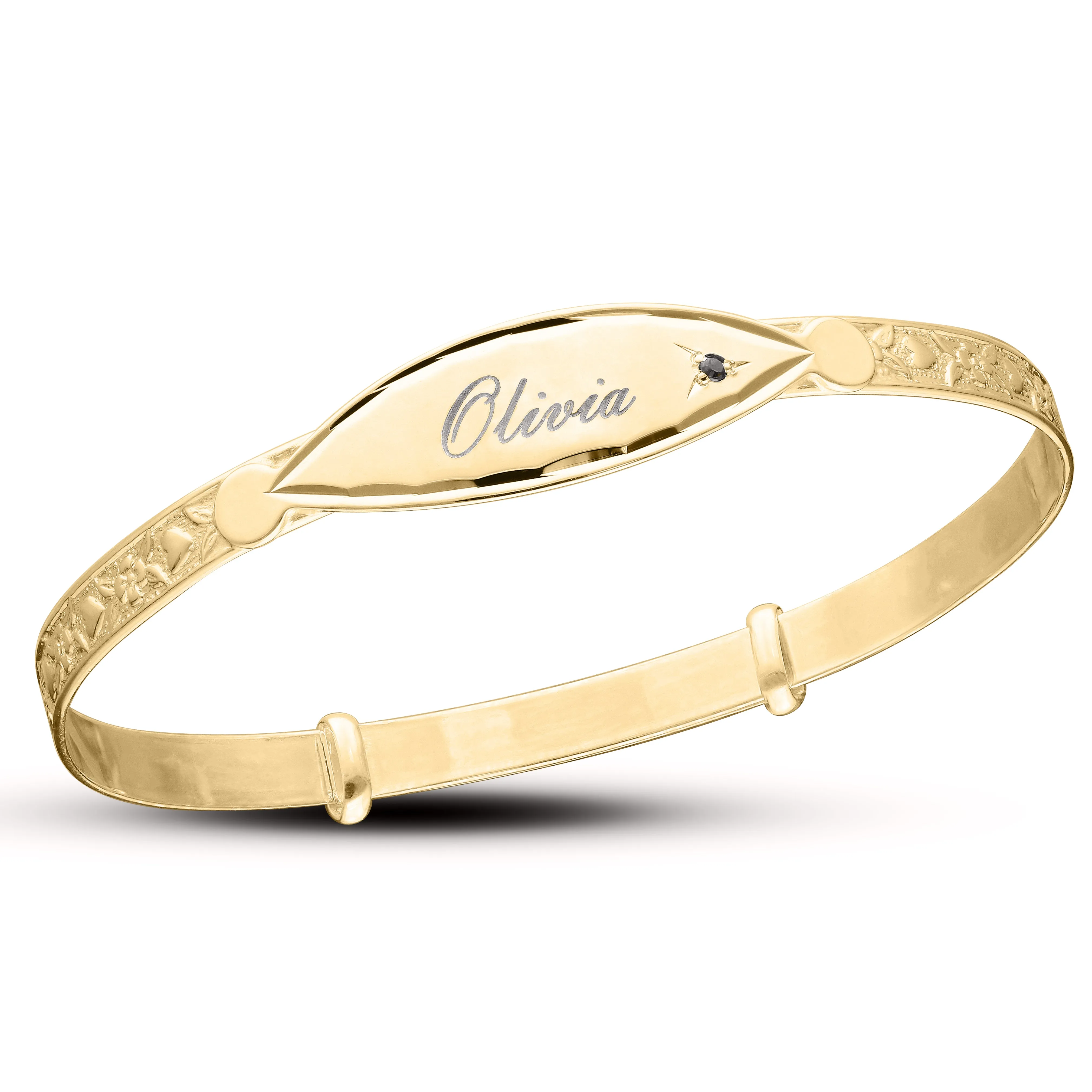 Customised Diamond Cut Birthstone Bangle for Kids in Silver or Gold plated (0–3 years)