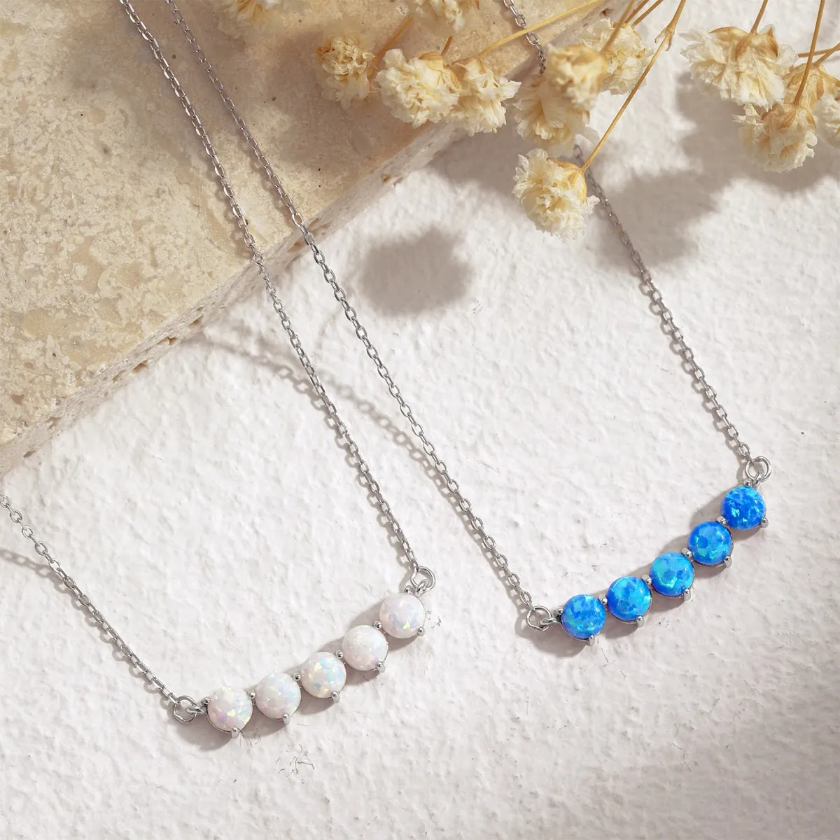 Dainty Curved Bar Opal Necklace