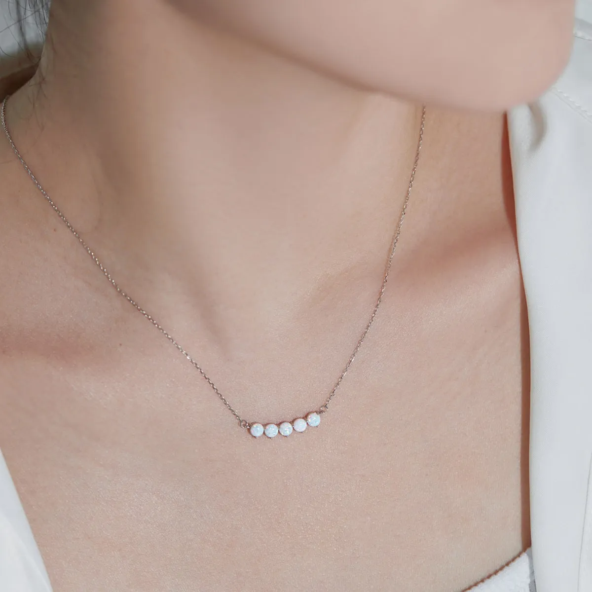 Dainty Curved Bar Opal Necklace