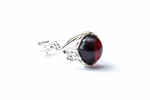 Dainty Floral Cherry Amber Ring