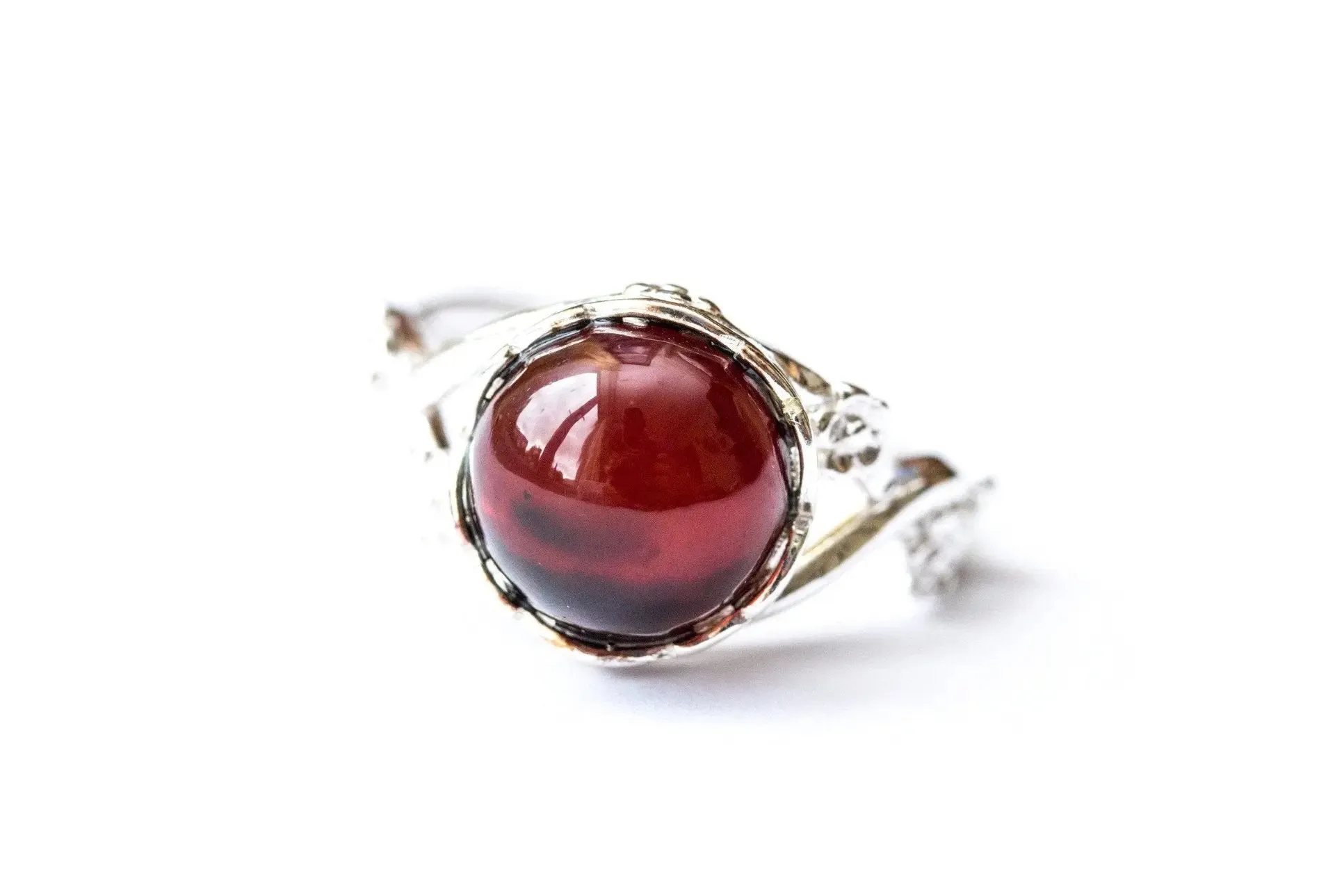 Dainty Floral Cherry Amber Ring