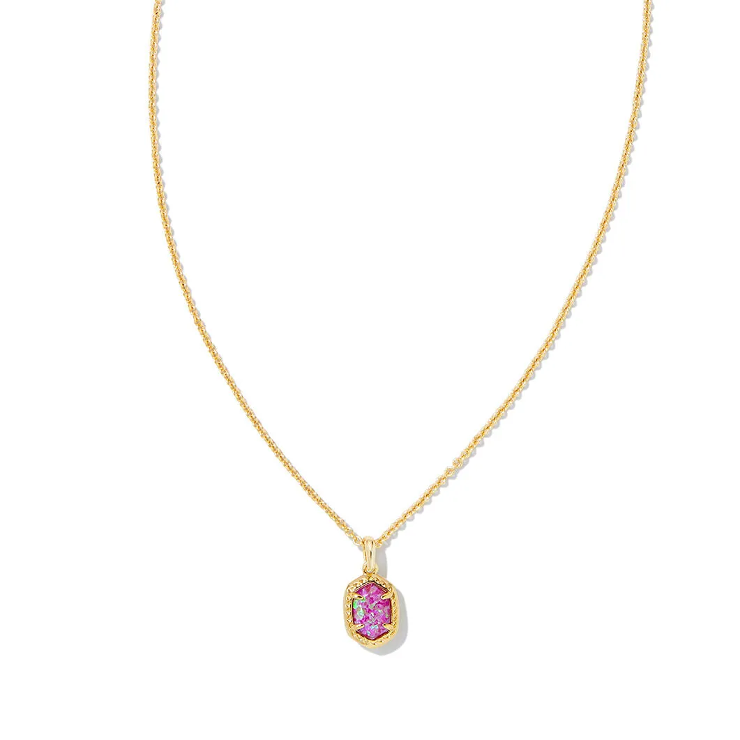 Daphne Framed Short Pendant in Gold & Magenta Kyocera Opal