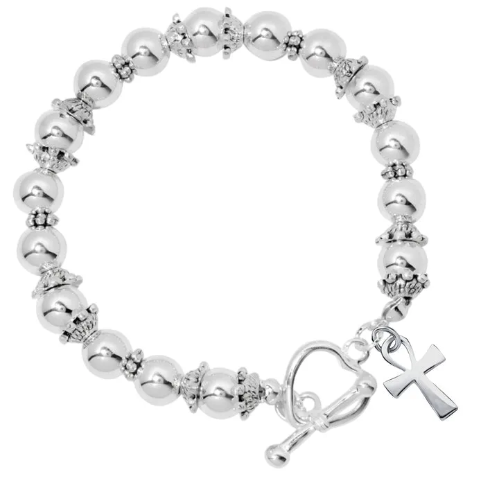 Decorative Silver Cross Religious Charm Beaded Bracelets