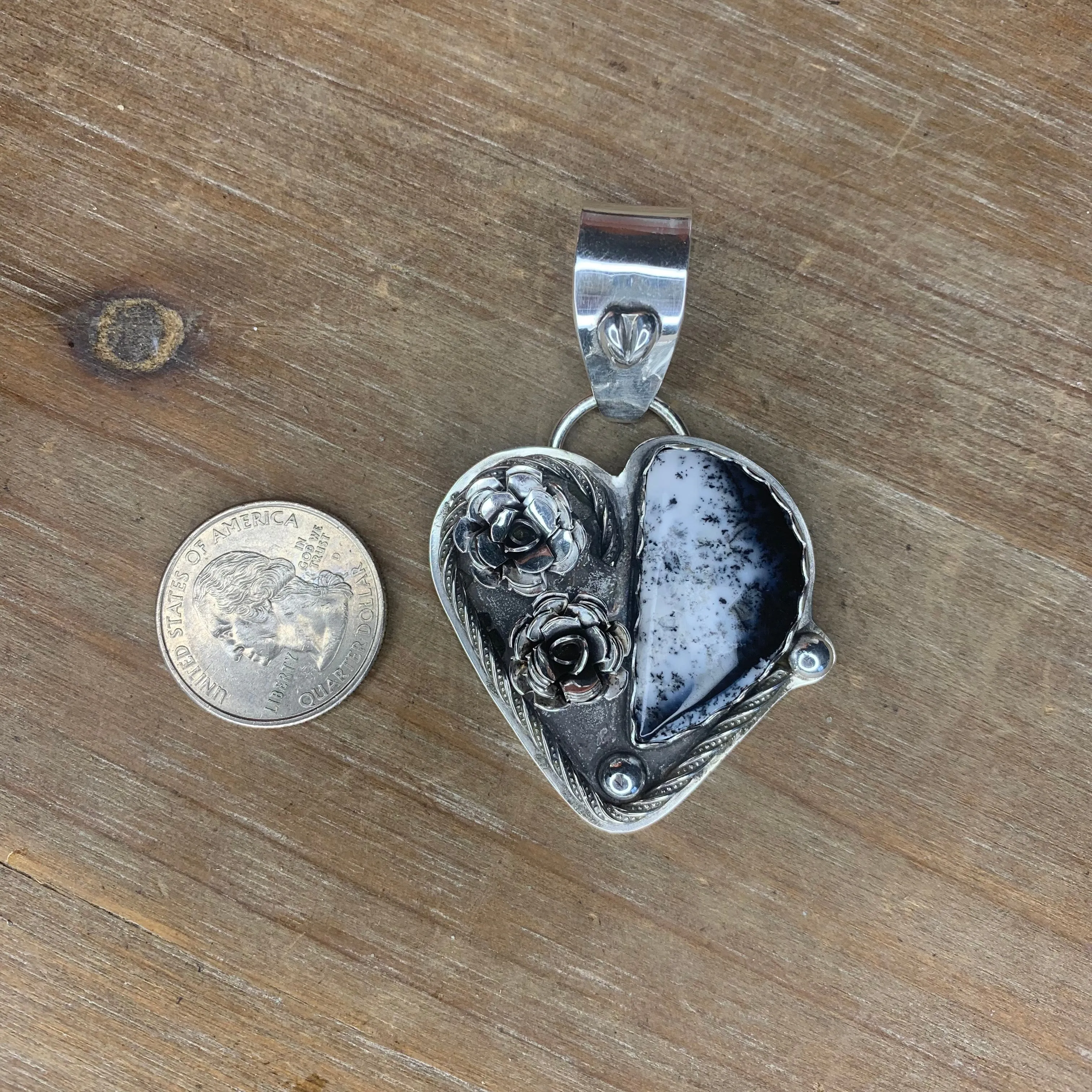 Dentritic opal heart pendant no chain