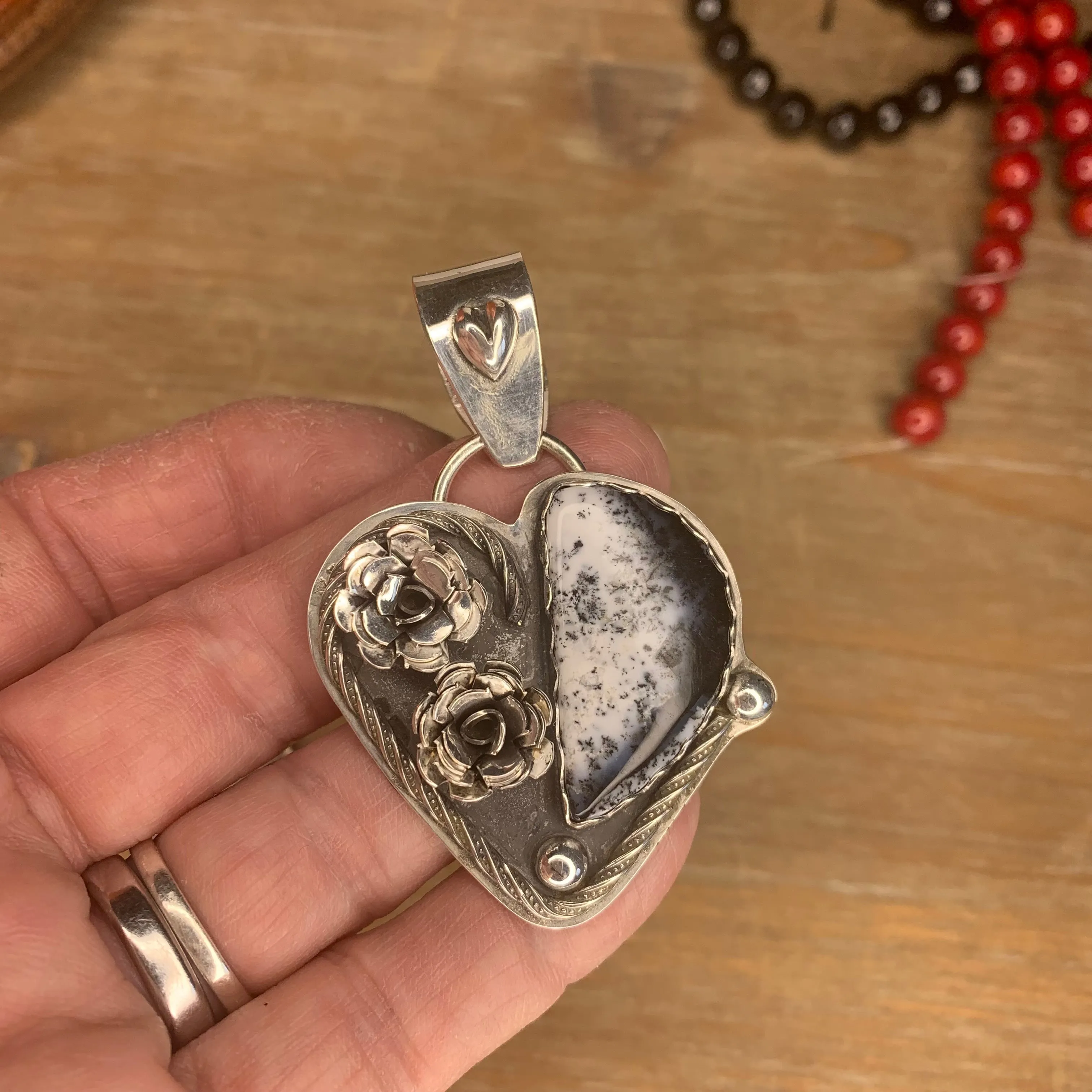 Dentritic opal heart pendant no chain