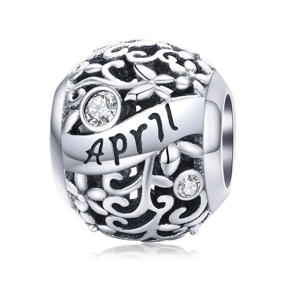 Diamond Birthstone April Charm 925 Sterling Silver