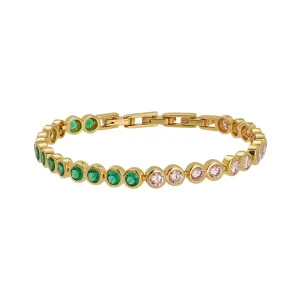 Dotty Tennis Bracelet Emerald, Rose Pink CZ and Gold