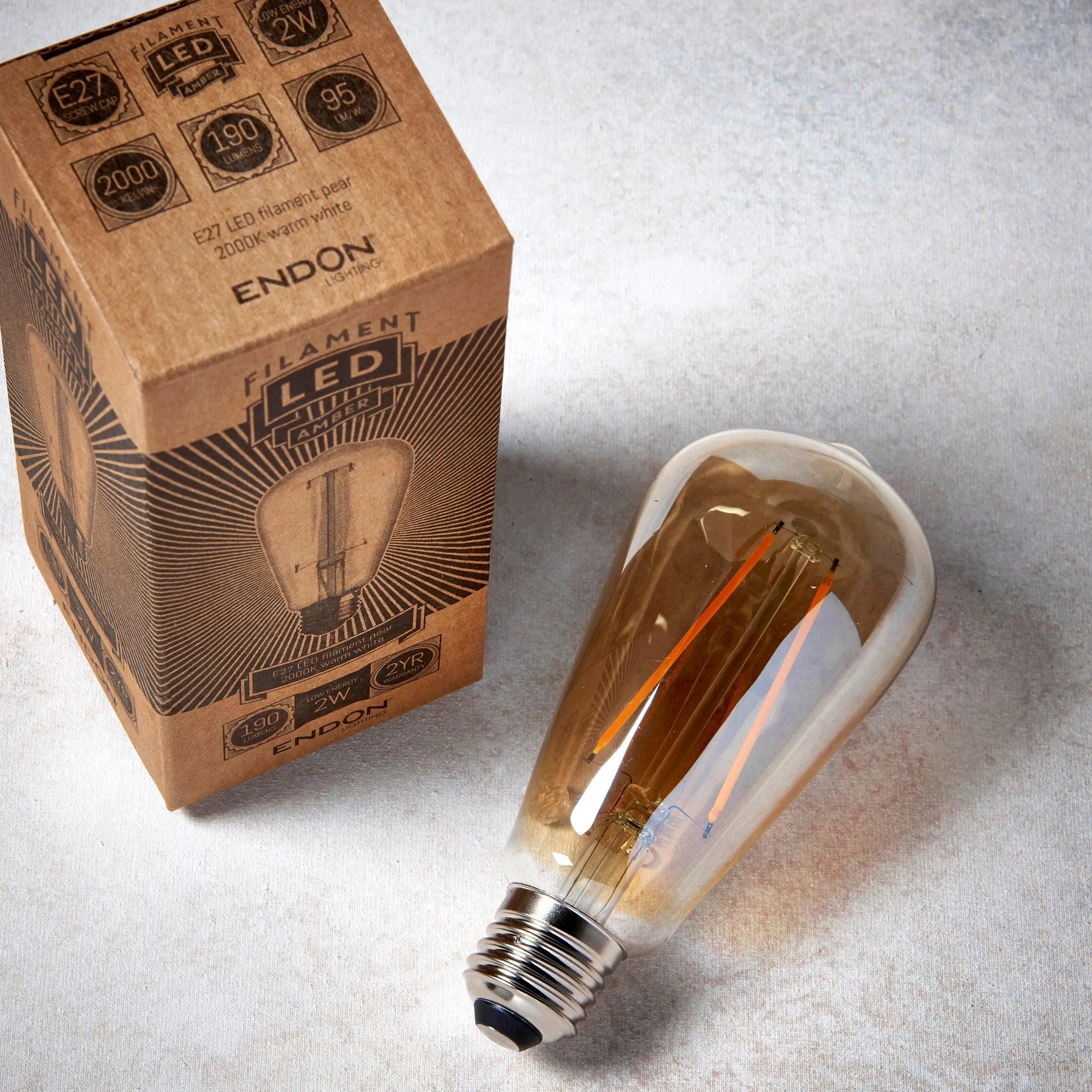 E27 LED 2w Decorative Filament Amber Pear Light Bulb