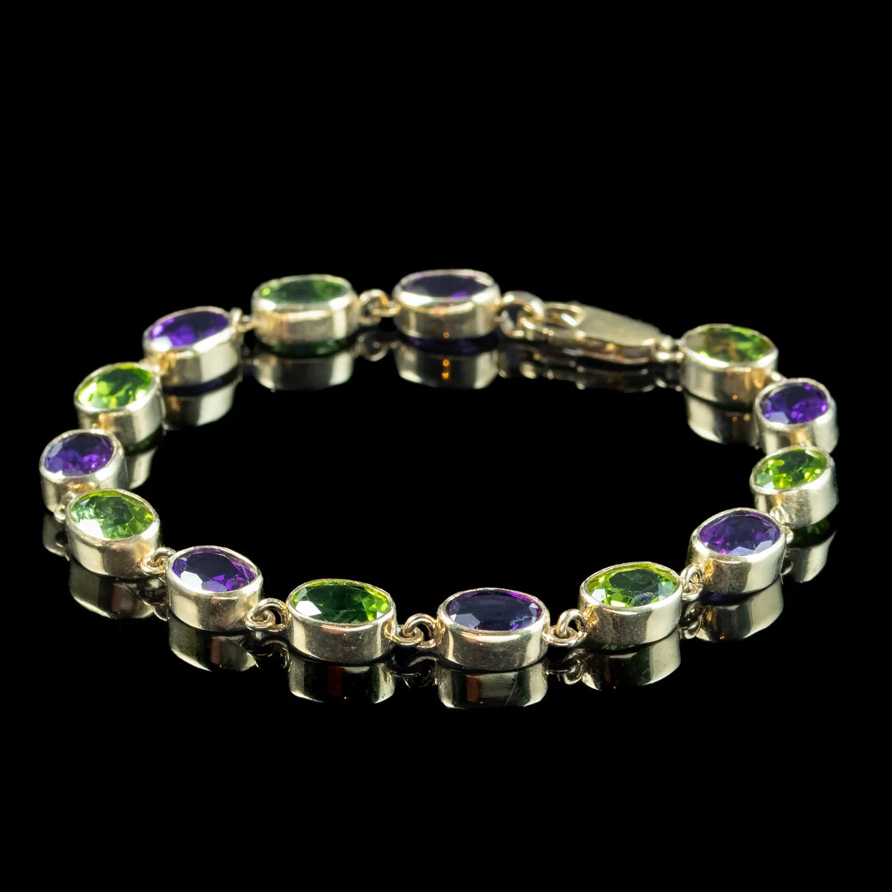 Edwardian Style Suffragette Amethyst Peridot Bracelet 9ct Gold