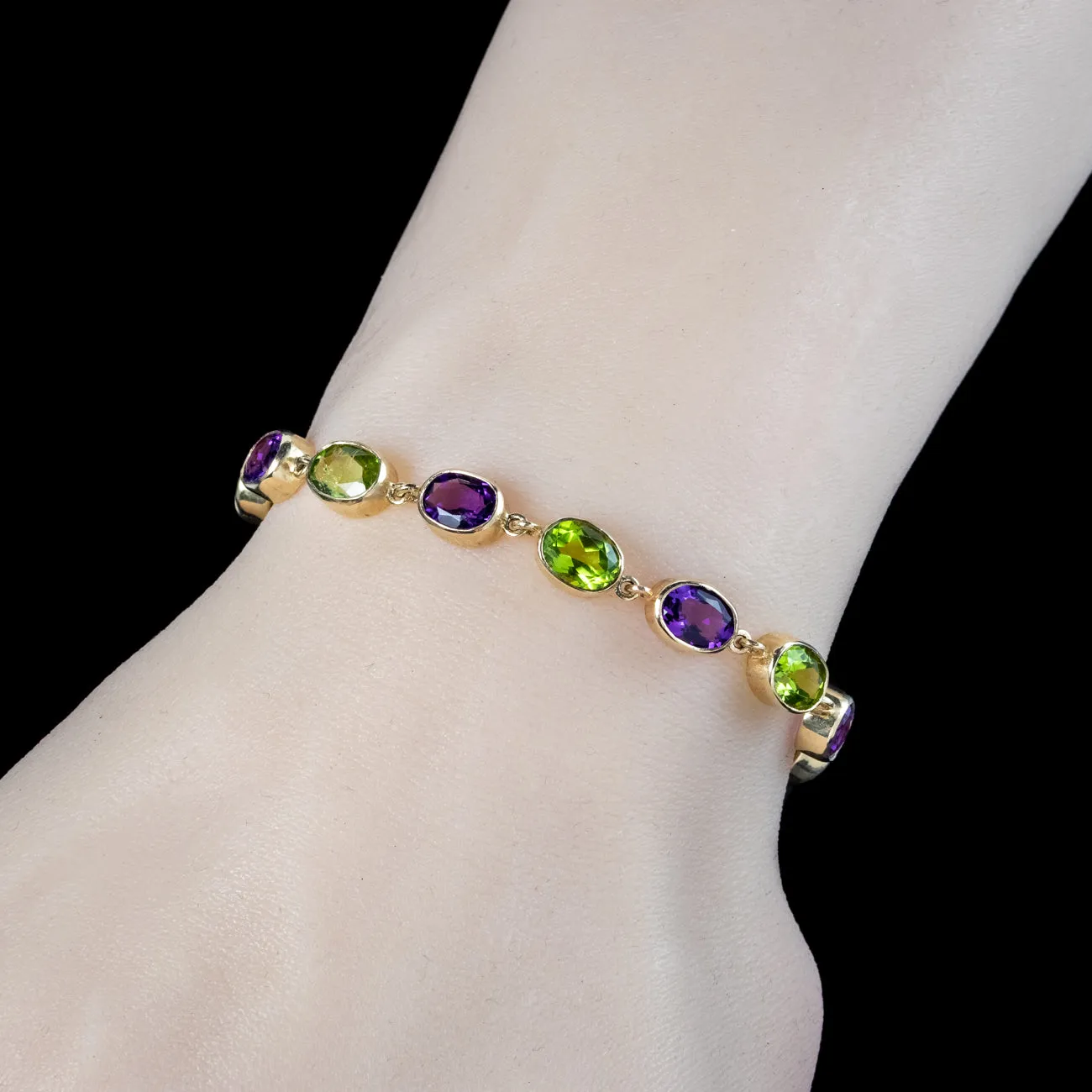 Edwardian Style Suffragette Amethyst Peridot Bracelet 9ct Gold