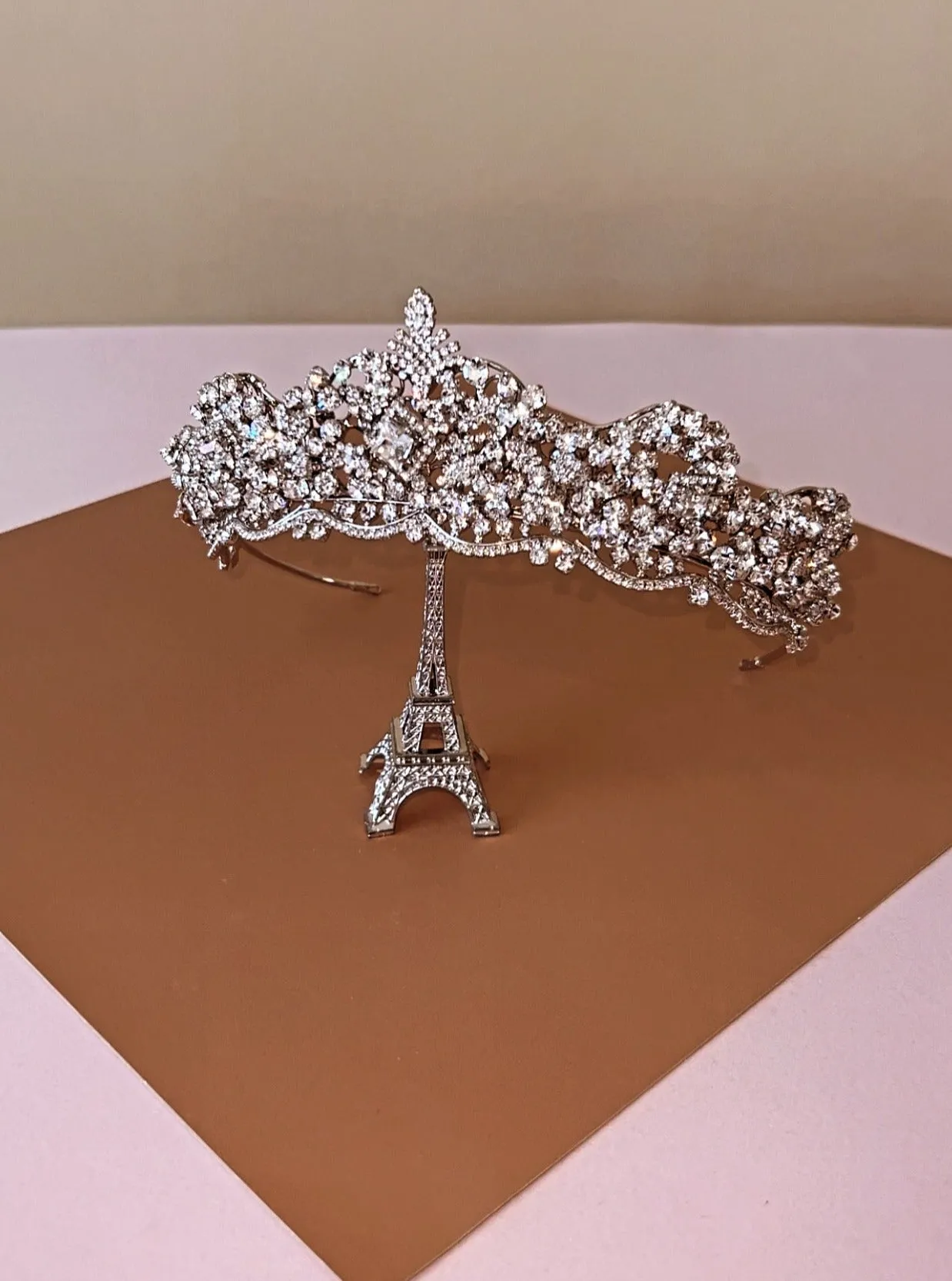 Ellee Real Bride Adorned with LONDON Luxurious Swarovski 3-D Bridal Tiara, Gorgeous Wedding Tiara