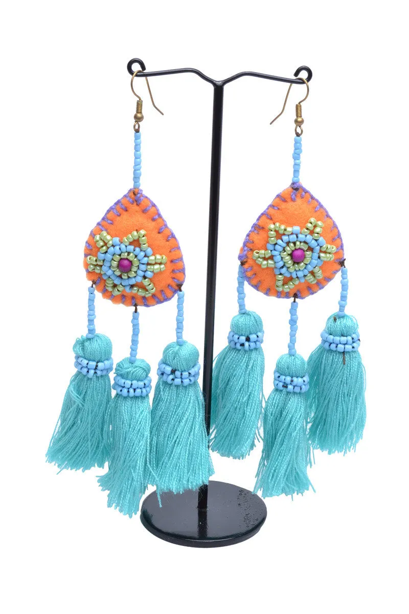 Embellished 3 Tassel Earrings