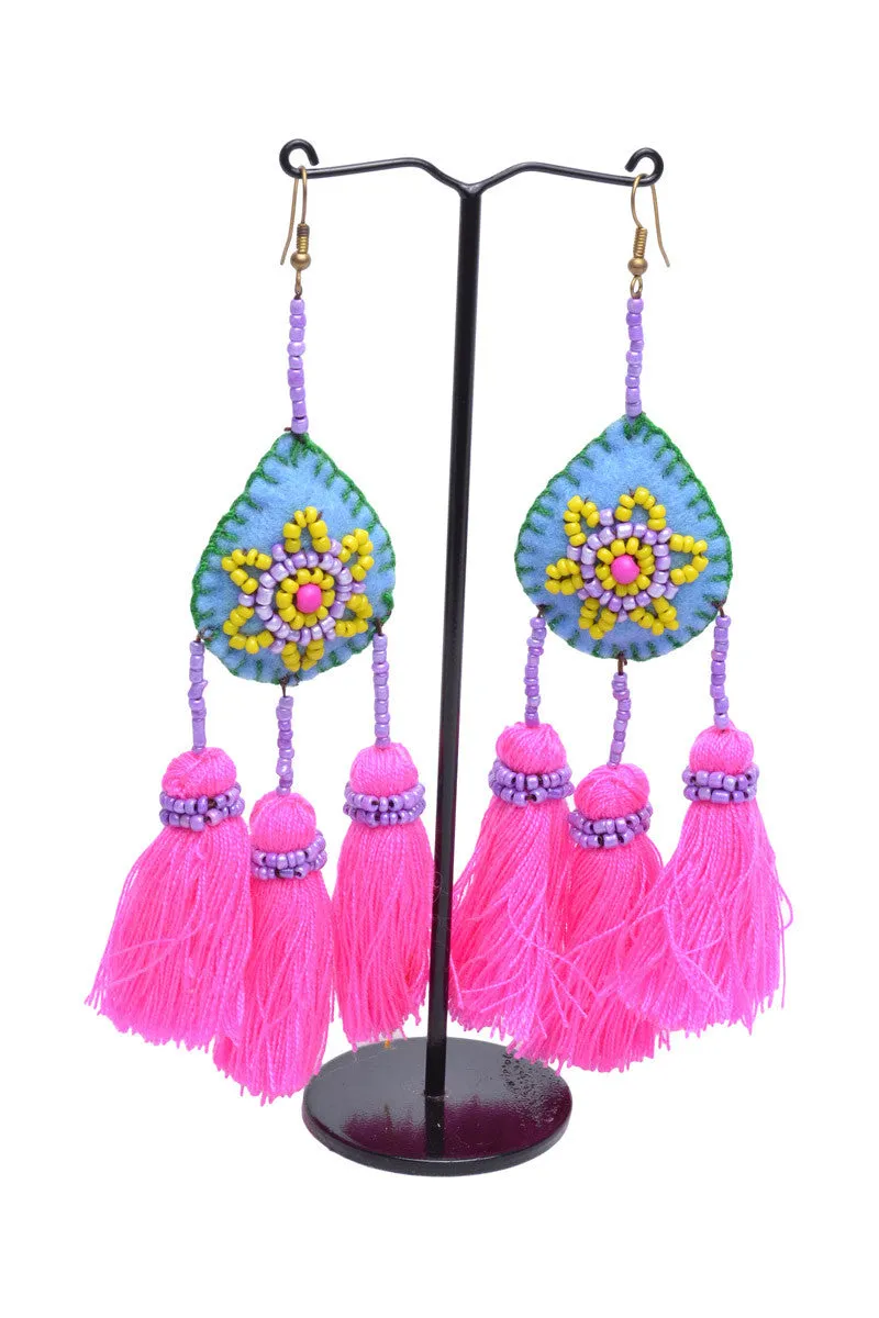 Embellished 3 Tassel Earrings