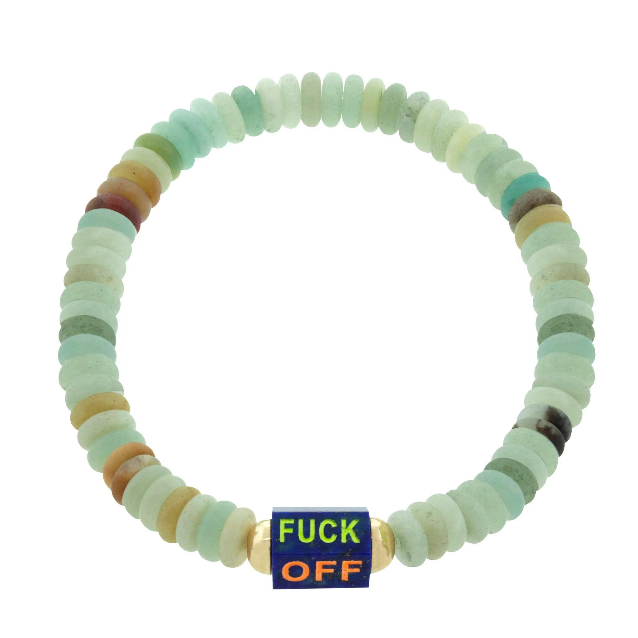 Enameled "Fuck Off" Lapis Hexagon Beaded Bracelet