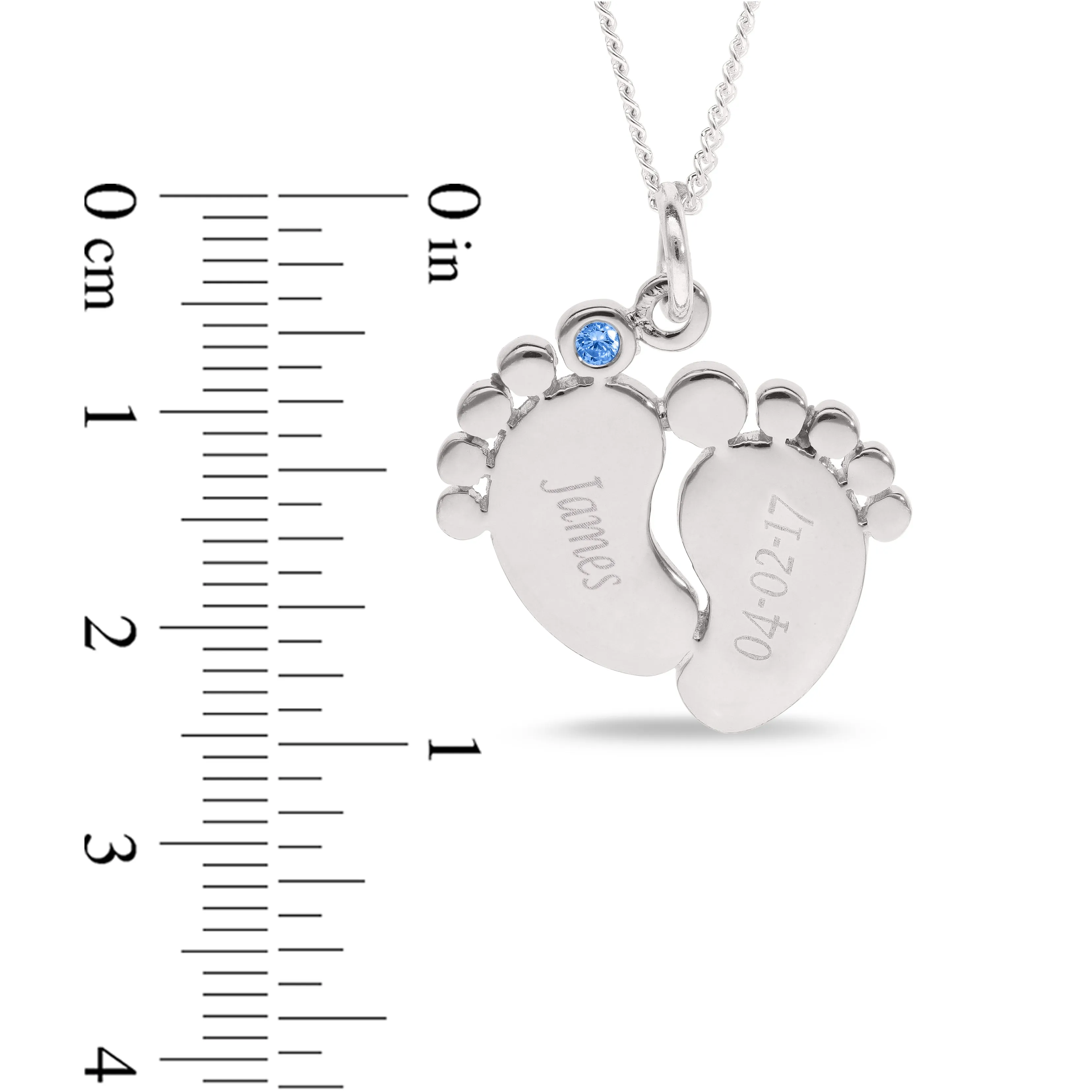 Engraved Baby Feet Bracelet with Personalised Birthstone in Silver