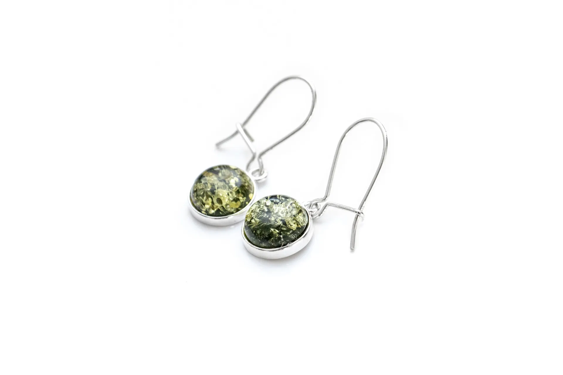 ESSENTIALS Green Amber Drop Earrings - Minimal and Modern Jewelry Box Must-Have, Sterling Silver Hook Fastening