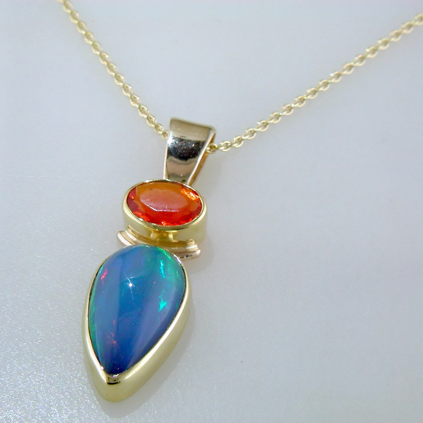 Ethiopian Opal & Red Fire Opal Necklace Pendant L.B.