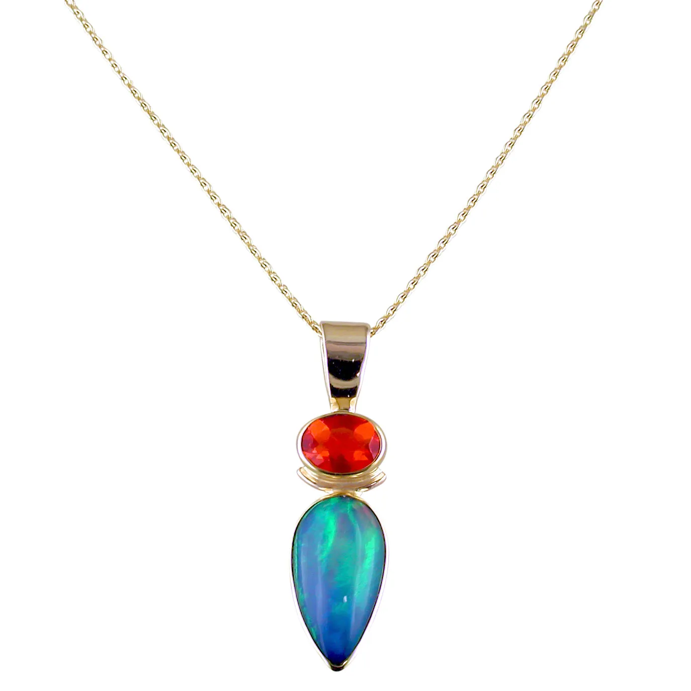 Ethiopian Opal & Red Fire Opal Necklace Pendant L.B.