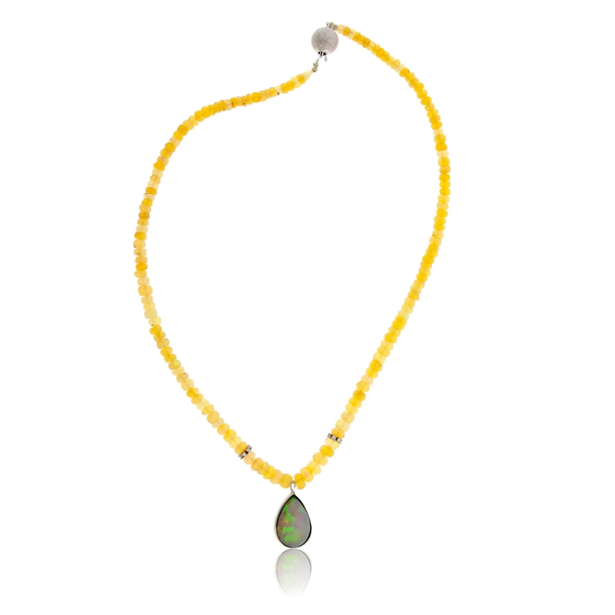 Ethiopian Opal Pendant & Bead Necklace with Diamond Accents