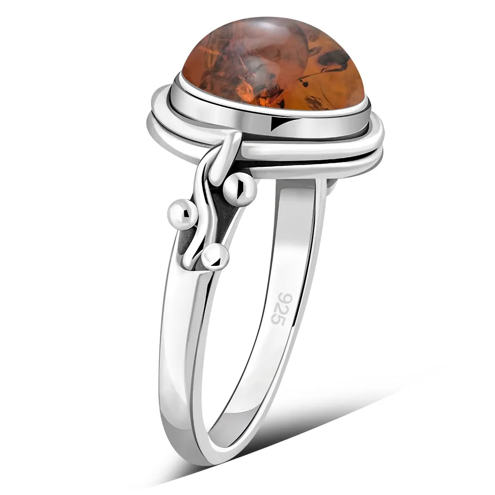 Ethnic Baltic Amber Sterling Silver Ring