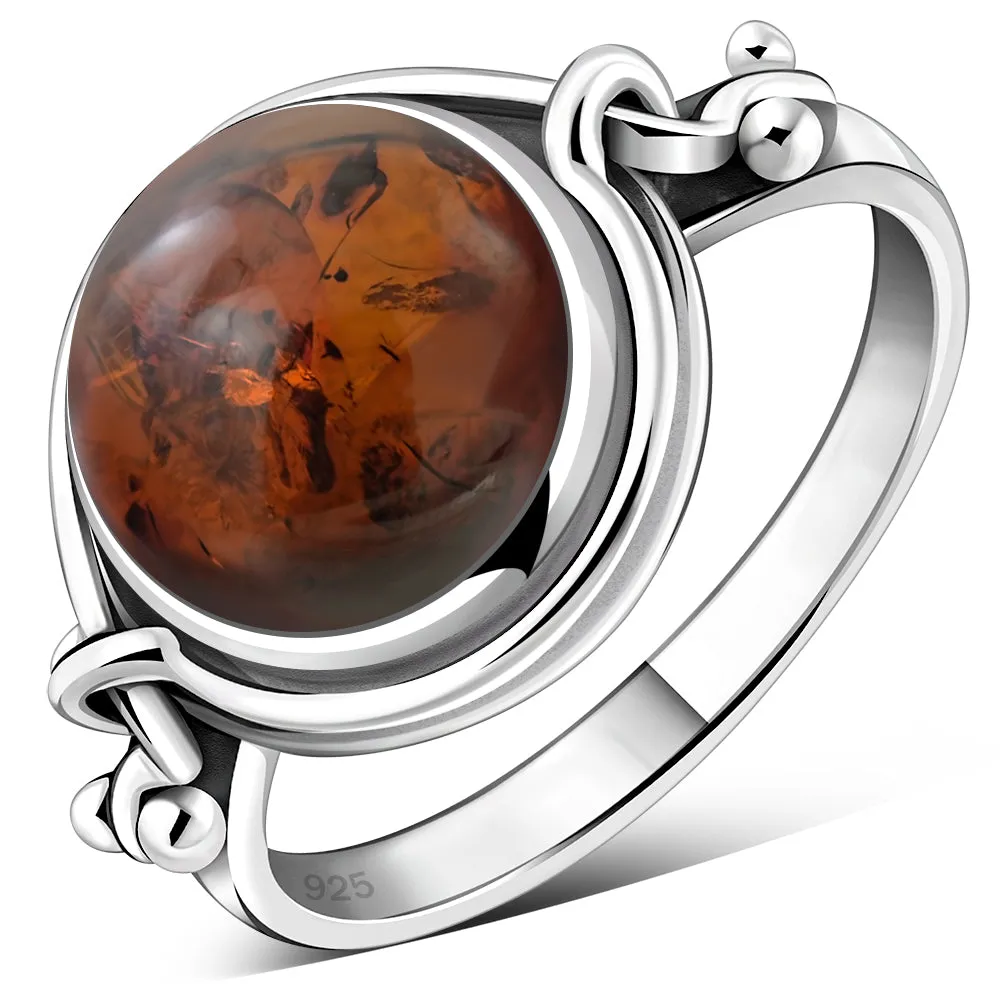 Ethnic Baltic Amber Sterling Silver Ring